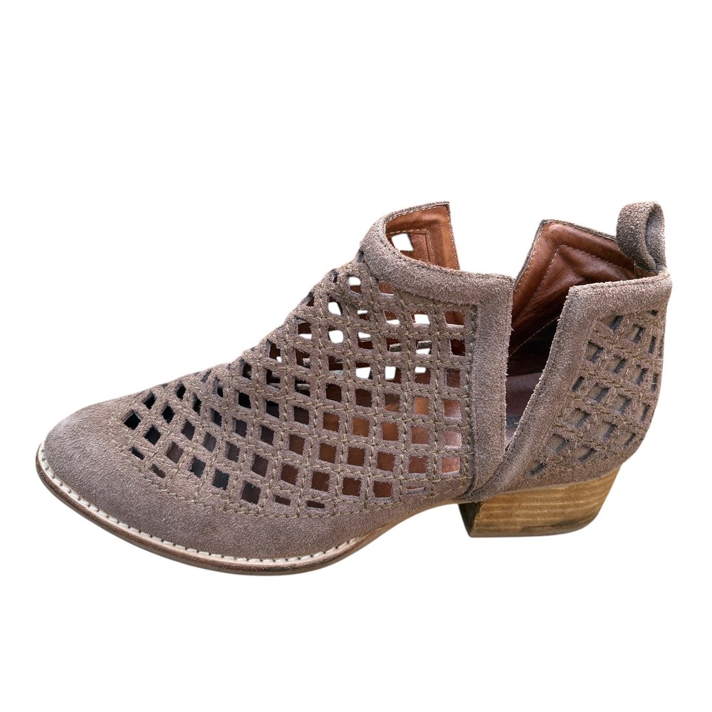 Jeffrey Campbell Womens 7 Cienega Ankle Bootie Taupe Suede Lattice Boho Festival - Picture 8 of 9